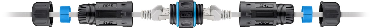 Outdoor (IP68) RJ45 Patchkabelkupplung/Netzwerkkabel Verbinder, CAT 6A - staub- und wasserdicht, 2x RJ45-Buchse (8P8C)
