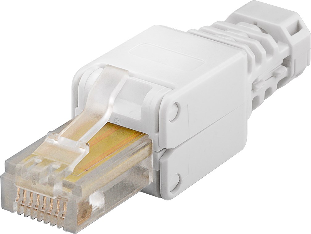 Werkzeugfreier RJ45 Stecker CAT 5e UTP ungeschirmt Werkzeugfreier RJ45 Stecker CAT 5e UTP ungeschirmt - Für 3 Kabeldurchmesser (5,2 mm/6,4 mm/7,5 mm), Klemmleiste für werkzeugfreie LSA-Montage
