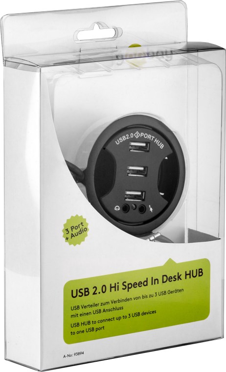 3-fach USB 2.0 Hi-Speed Einbau-HUB/Verteiler + Audio - zum Einbau in 60 mm Tischdurchführungen mit Audio-Anschluss 3-fach USB 2.0 Hi-Speed Einbau-HUB/Verteiler + Audio - zum Einbau in 60 mm Tischdurchführungen mit Audio-Anschluss