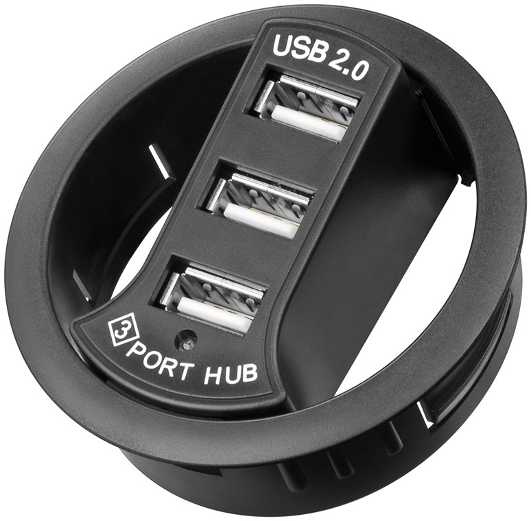 3-fach USB 2.0 Hi-Speed Einbau-HUB/Verteiler - zum Einbau in 60 mm Tischdurchführungen