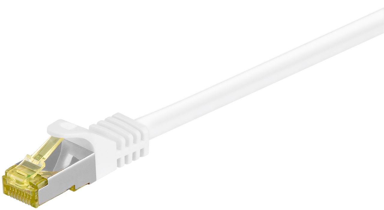 RJ45 Patchkabel CAT 6A S/FTP (PiMF), 500 MHz mit CAT 7 Rohkabel, weiß RJ45 Patchkabel CAT 6A S/FTP (PiMF), 500 MHz mit CAT 7 Rohkabel, weiß - Kabellänge 10 m - Kupferleiter (CU), halogenfreier Kabelmantel (LSZH)