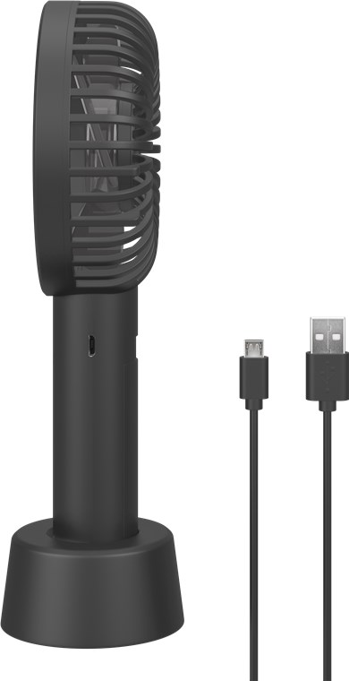 USB-Handventilator mit Standfunktion, Schwarz - mit wiederaufladbarer Batterie (austauschbar)