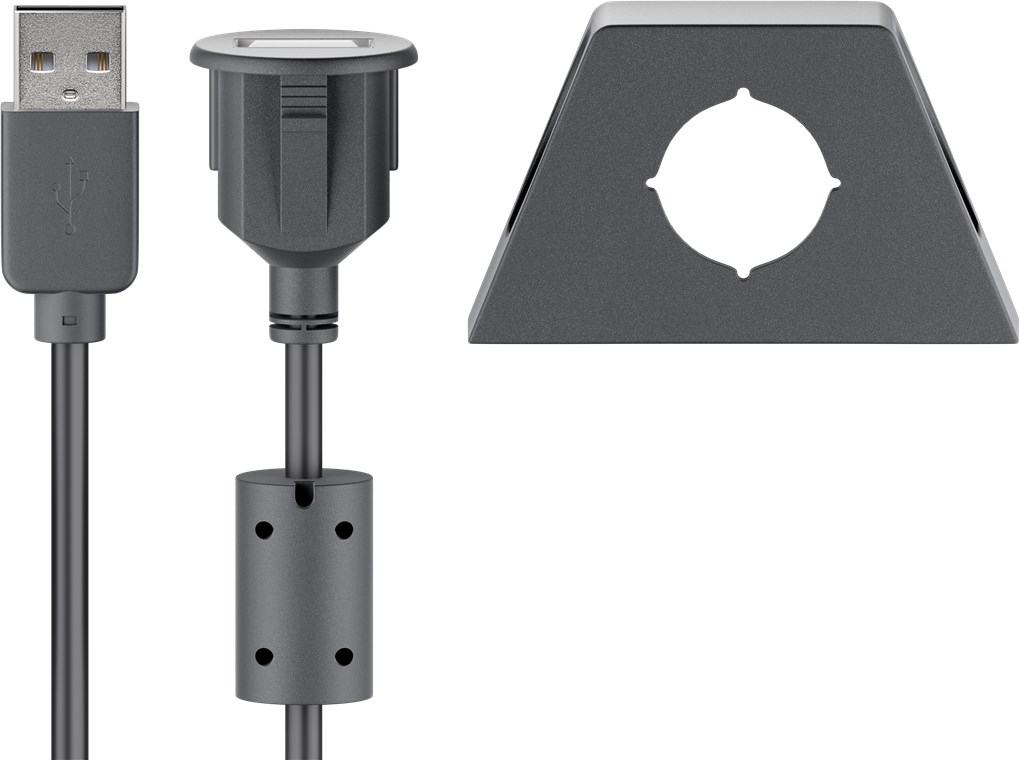 USB 2.0 Hi-Speed Verlängerungskabel mit Montagehalterung, Schwarz - Kabellänge 0.6 m - USB 2.0-Stecker (Typ A) > USB 2.0-Buchse (Typ A)