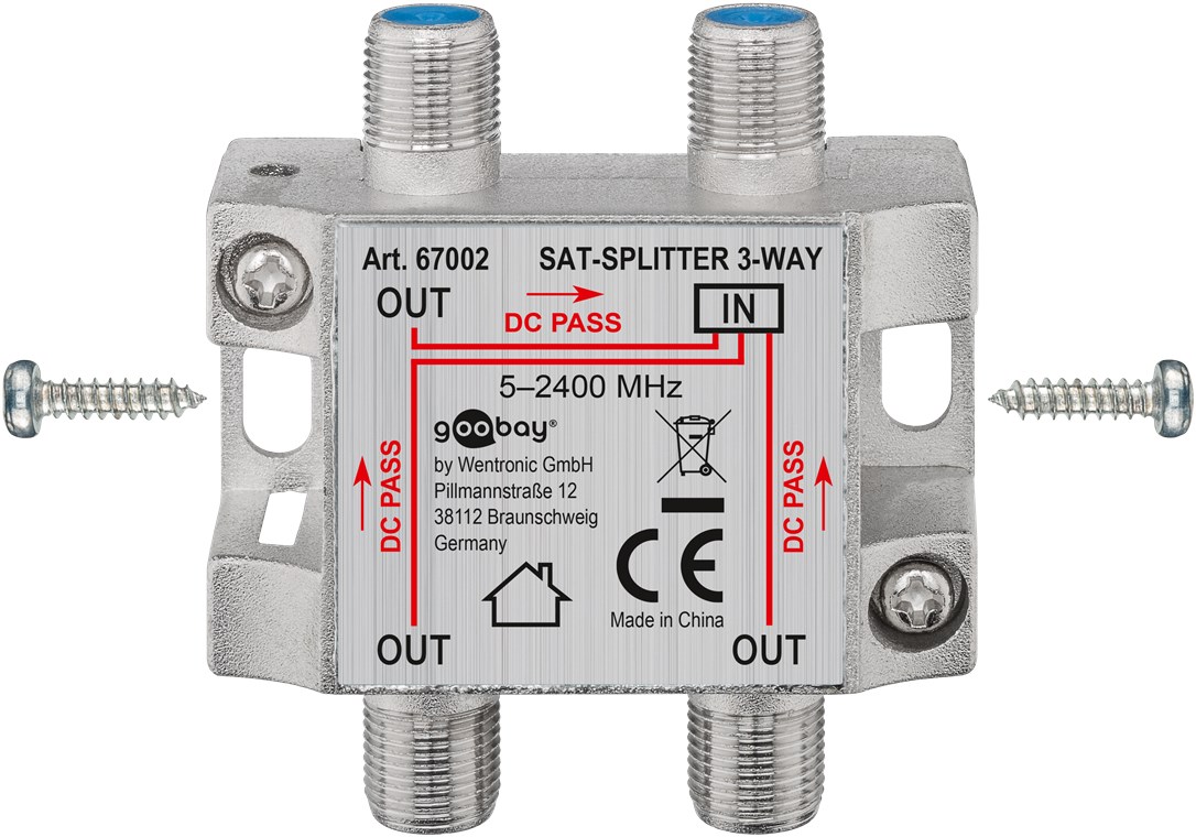 SAT-Verteiler, 3-fach - Ausgang, Anzahl 3 x out - für Satellitenanlagen 5 MHz - 2400 MHz