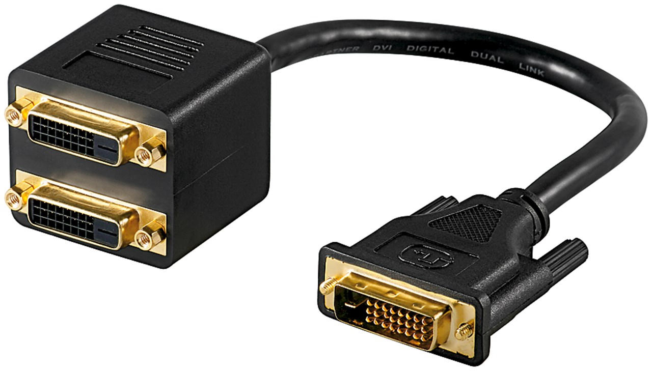 DVI Adapterkabel, vergoldet DVI Adapterkabel, vergoldet - Kabellänge 0.1 m - DVI-D-Stecker Dual-Link (24+1 pin) > 2x DVI-D-Buchse Dual-Link (24+1 Pin)