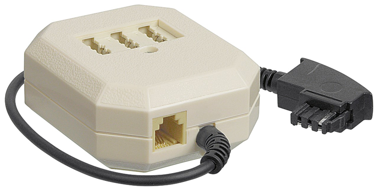 TAE-F NFF Verlängerungsbox TAE-F NFF Verlängerungsbox - Kabellänge 0.2 m - Kupferkaschierter Aluminiumleiter (CCA), TAE-F-Stecker > 3x TAE N/F/F- Buchse + RJ11/RJ14-Buchse (6P4C)