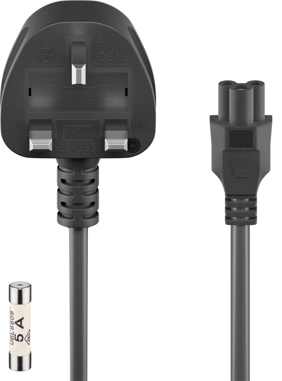 UK - Geräteanschlusskabel, 1,8 m, Schwarz - Kabellänge 1.8 m - UK 3-Pin-Stecker (Typ G, BS 1363) > Gerätebuchse C5