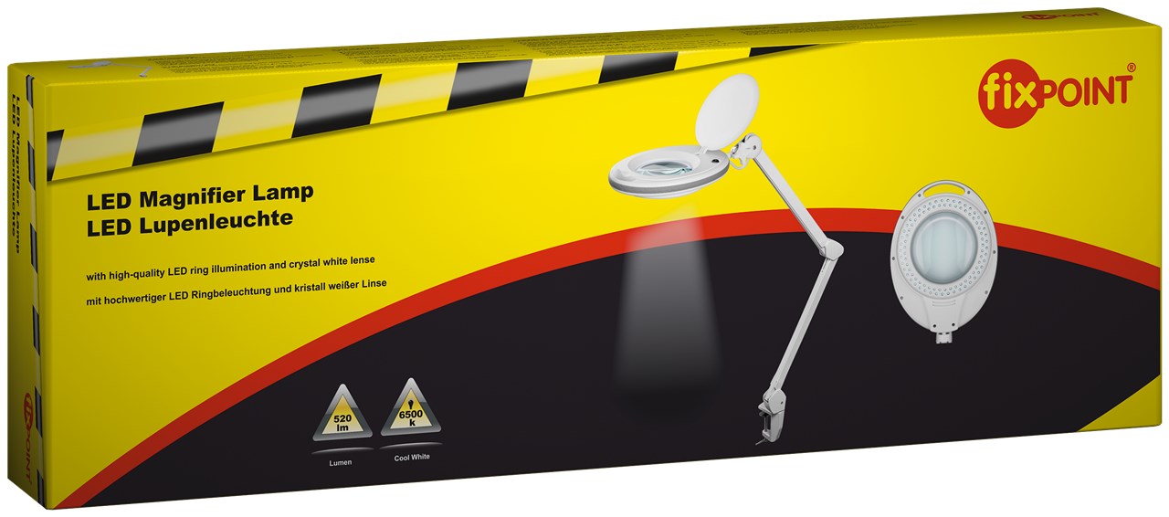 LED Klemm-Lupenleuchte 7,5 W - 127 mm Kristall-Glaslinse, 1,75-fache Vergrößerung, 3 Dioptrien, 520 lm LED Klemm-Lupenleuchte 7,5 W - 127 mm Kristall-Glaslinse, 1,75-fache Vergrößerung, 3 Dioptrien, 520 lm
