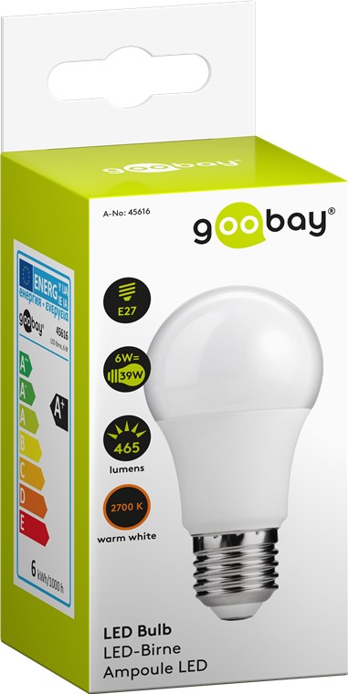 LED-Birne, 6 W - Sockel E27, ersetzt , warmweiß, nicht dimmbar LED-Birne, 6 W - Sockel E27, ersetzt , warmweiß, nicht dimmbar