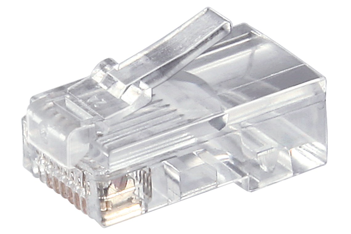 RJ45 Westernstecker für Rundkabel, 8 polig RJ45 Westernstecker für Rundkabel, 8 polig - Anschluss, Typ RJ45-Stecker (8P8C) - zum Crimpen an Telefonrundkabel, ungeschirmt