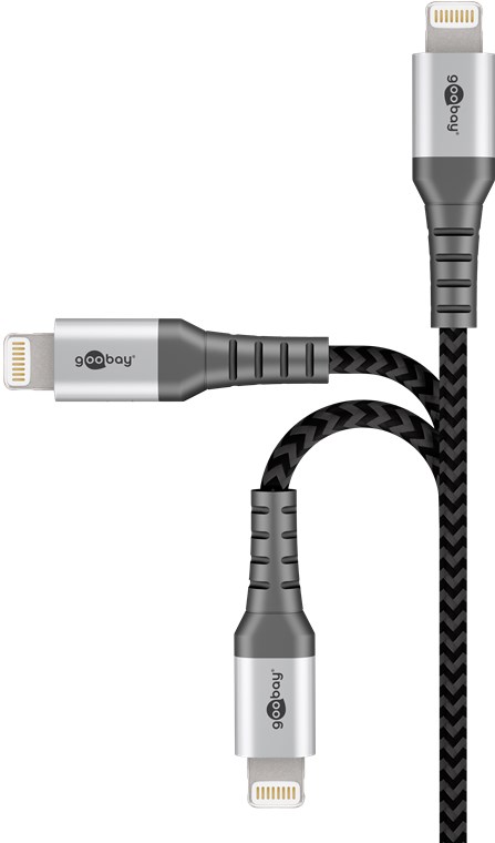 Lightning USB-C™ Lade- und Synchronisations Vollmetall-Kabel - Kabellänge 0.5 m - elegantes und extra-robustes MFi Lade- und Synchronisationskabel für Apple iPhone/iPad (Schwarz, Grau)