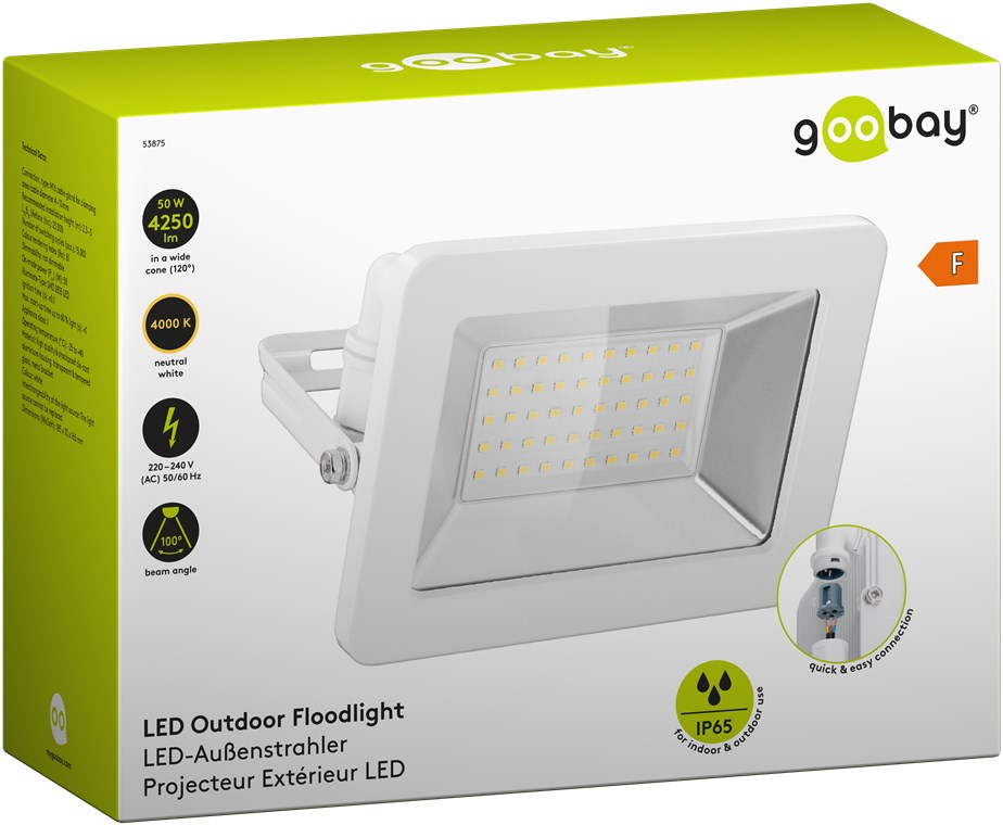 LED-Außenstrahler, 50 W - mit 4250 lm, neutralweißem Licht (4000 K) und M16-Kabelverschraubung, für den Außeneinsatz geeignet (IP65) LED-Außenstrahler, 50 W - mit 4250 lm, neutralweißem Licht (4000 K) und M16-Kabelverschraubung, für den Außeneinsatz geeignet (IP65)