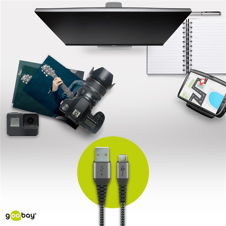 Micro-USB auf USB-A Textilkabel mit Metallsteckern (spacegrau/silber) 1 m - Kabellänge 1 m - elegantes und extra-robustes Verbindungskabel für Geräte mit Micro-USB-Anschluss Micro-USB auf USB-A Textilkabel mit Metallsteckern (spacegrau/silber) 1 m - Kabellänge 1 m - elegantes und extra-robustes Verbindungskabel für Geräte mit Micro-USB-Anschluss