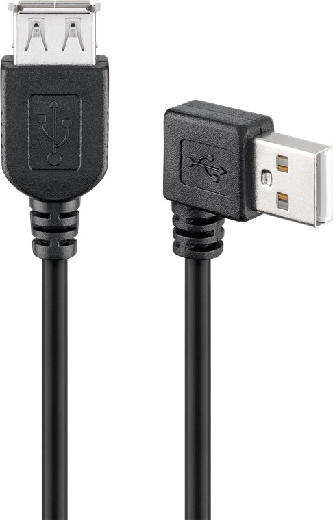 USB 2.0 Hi-Speed Verlängerungskabel 90°, Schwarz USB 2.0 Hi-Speed Verlängerungskabel 90°, Schwarz - Kabellänge 0.15 m - USB 2.0-Buchse (Typ A) > USB 2.0-Stecker (Typ A) 90°