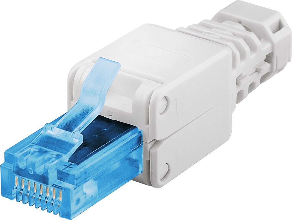 Werkzeugfreier RJ45 Stecker CAT 6A UTP ungeschirmt Werkzeugfreier RJ45 Stecker CAT 6A UTP ungeschirmt - Für 3 Kabeldurchmesser (5,2 mm/6,4 mm/7,5 mm), Klemmleiste für werkzeugfreie LSA-Montage