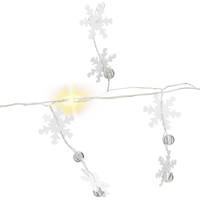 10er LED-Silberdraht-Lichterkette "Schneeflocken" - mit Timer-Funktion, warmweiß (3000 K), batteriebetrieben