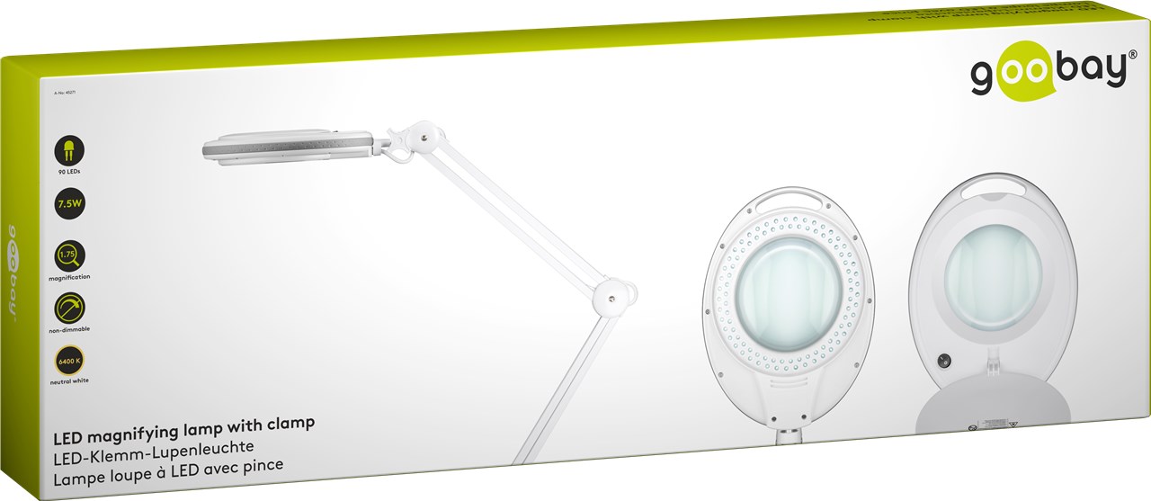 LED Klemm-Lupenleuchte - 127 mm Glaslinse, 1,75-fache Vergrößerung, 3 Dioptrien, 520 lm LED Klemm-Lupenleuchte - 127 mm Glaslinse, 1,75-fache Vergrößerung, 3 Dioptrien, 520 lm
