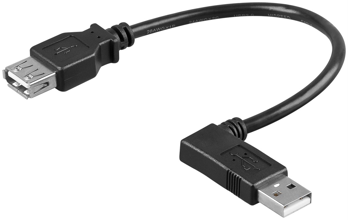 USB 2.0 Hi-Speed Verlängerungskabel 90° USB 2.0 Hi-Speed Verlängerungskabel 90° - Kabellänge 0.15 m - USB 2.0-Buchse (Typ A) > USB 2.0-Stecker (Typ A) 90°