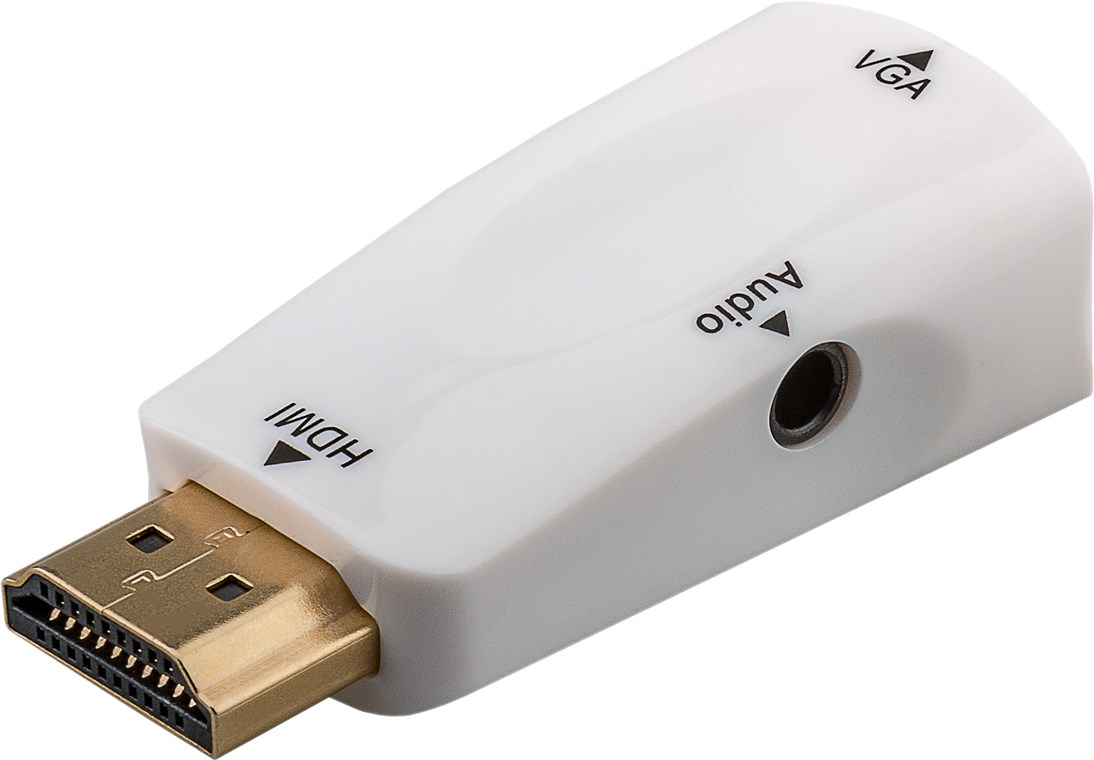 Kompakter HDMI™/VGA-Adapter inkl. Audio, vergoldet Kompakter HDMI™/VGA-Adapter inkl. Audio, vergoldet - HDMI™-Stecker (Typ A) > VGA-Buchse (15-polig) + Klinke 3,5 mm Buchse (3-Pin, stereo)