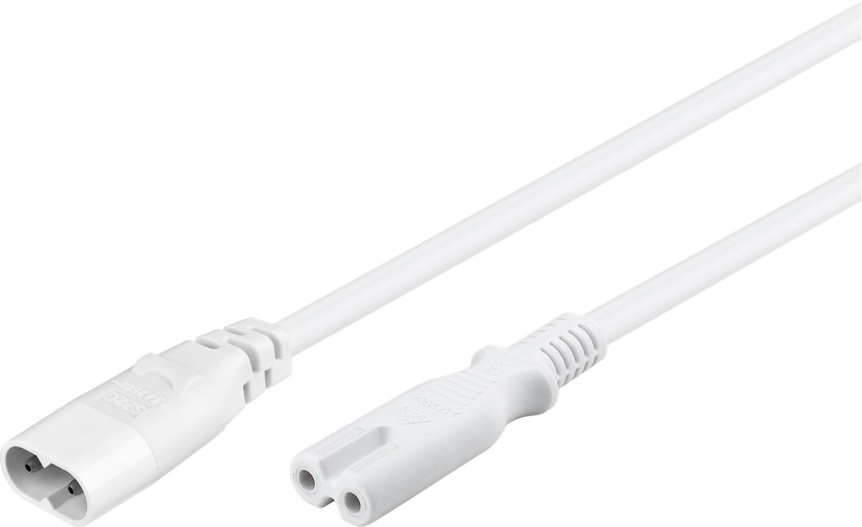 Verlängerungskabel C7/C8, 2 m, Weiß - Farbversion Weiß - Gerätestecker C8 > Gerätebuchse C7 Verlängerungskabel C7/C8, 2 m, Weiß - Farbversion Weiß - Gerätestecker C8 > Gerätebuchse C7