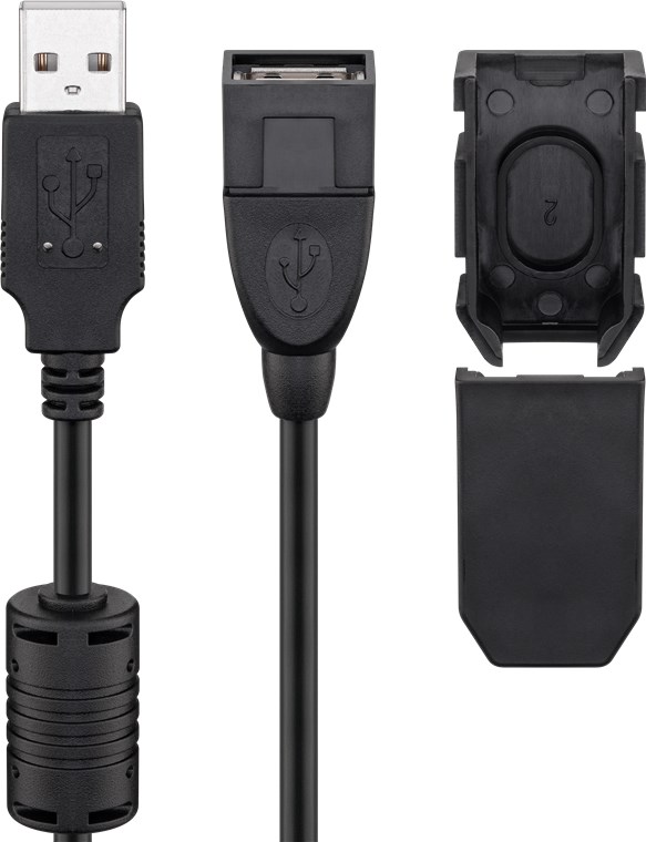 USB 2.0 Hi-Speed Verlängerungskabel mit Sicherungsclip, Schwarz - Kabellänge 2 m - USB 2.0-Stecker (Typ A) > USB 2.0-Buchse (Typ A)