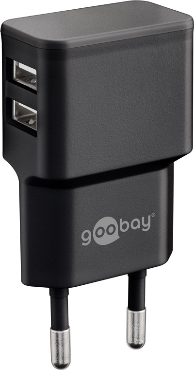 Dual USB-Ladegerät (12W) schwarz - kompaktes USB-Netzteil mit 2xUSB Anschlüssen Dual USB-Ladegerät (12W) schwarz - kompaktes USB-Netzteil mit 2xUSB Anschlüssen