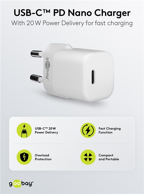 USB-C™ PD (Power Delivery) Schnellladegerät Nano (20 W), Weiß - geeignet für Geräte mit USB-C™ (Power Delivery) wie z.B. iPhone 12 USB-C™ PD (Power Delivery) Schnellladegerät Nano (20 W), Weiß - geeignet für Geräte mit USB-C™ (Power Delivery) wie z.B. iPhone 12