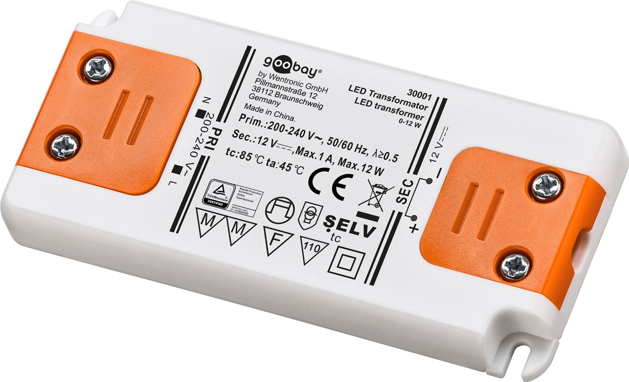 LED-Trafo 12 V/12 W - 12 V DC für LEDs bis 12 W Gesamtlast LED-Trafo 12 V/12 W - 12 V DC für LEDs bis 12 W Gesamtlast