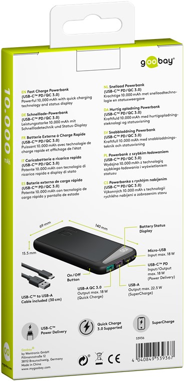 Schnelllade-Powerbank 10.000 mAh (USB-C™ PD, QC 3.0) - Leistungsstarke Powerbank mit Statusanzeige, Quick Charge-kompatibel Schnelllade-Powerbank 10.000 mAh (USB-C™ PD, QC 3.0) - Leistungsstarke Powerbank mit Statusanzeige, Quick Charge-kompatibel