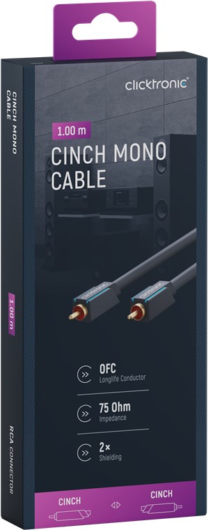 Cinch-Kabel, mono - Kabellänge 1 m - Premium-Kabel|1x Cinch-Stecker 1x Cinch-Stecker|1,0 m|OFC-Innenleiter