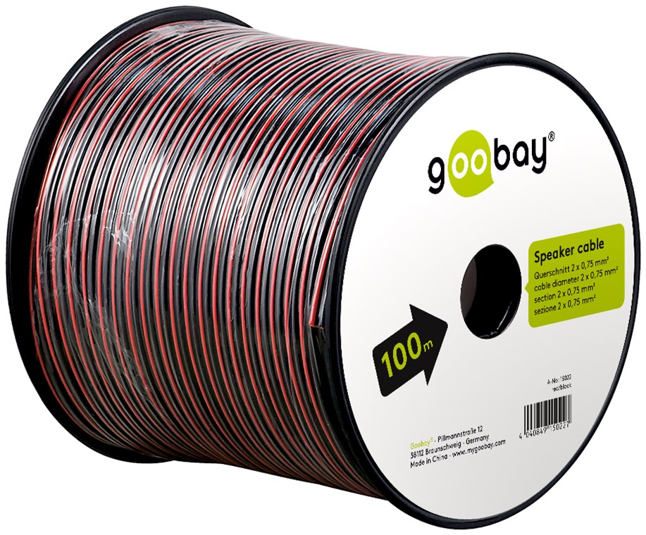 Lautsprecherkabel Rot;Schwarz CCA - Kabellänge 100 m - 100 m Spule, Querschnitt 2 x 0,75 mm²