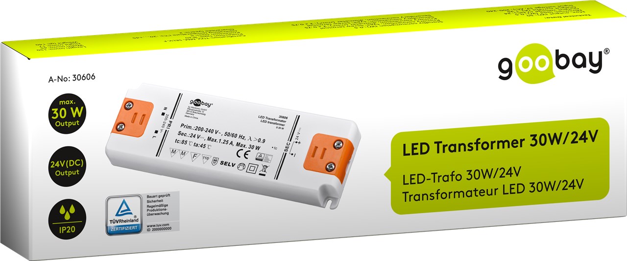 LED-Trafo 24 V/30 W - 24 V DC für LEDs bis 30 W Gesamtlast