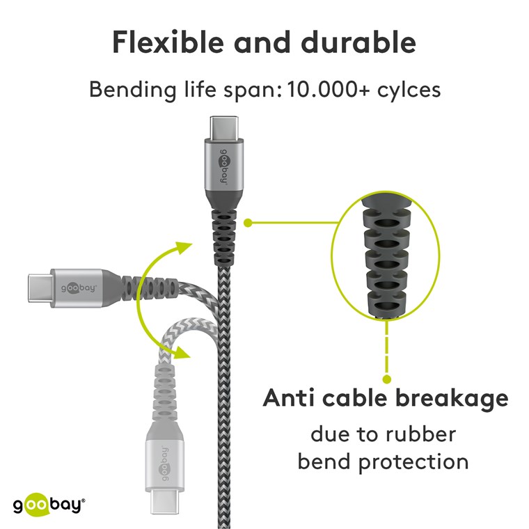 USB-C™ auf USB-C™ Textilkabel mit Metallsteckern (spacegrau/silber) 2 m - Kabellänge 2 m - elegantes und extra-robustes Verbindungskabel für Geräte mit USB-C™-Anschluss