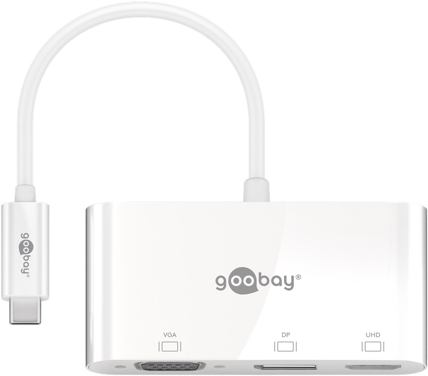 USB-C™ Multiport-Adapter VGA+DP+HDMI™ USB-C™ Multiport-Adapter VGA+DP+HDMI™ - Verbrauchseinheit 1 Stk. im Polybeutel - erweitert ein USB-C™-Gerät um einen HDMI™-, einen DisplayPort und einen VGA-Anschluss
