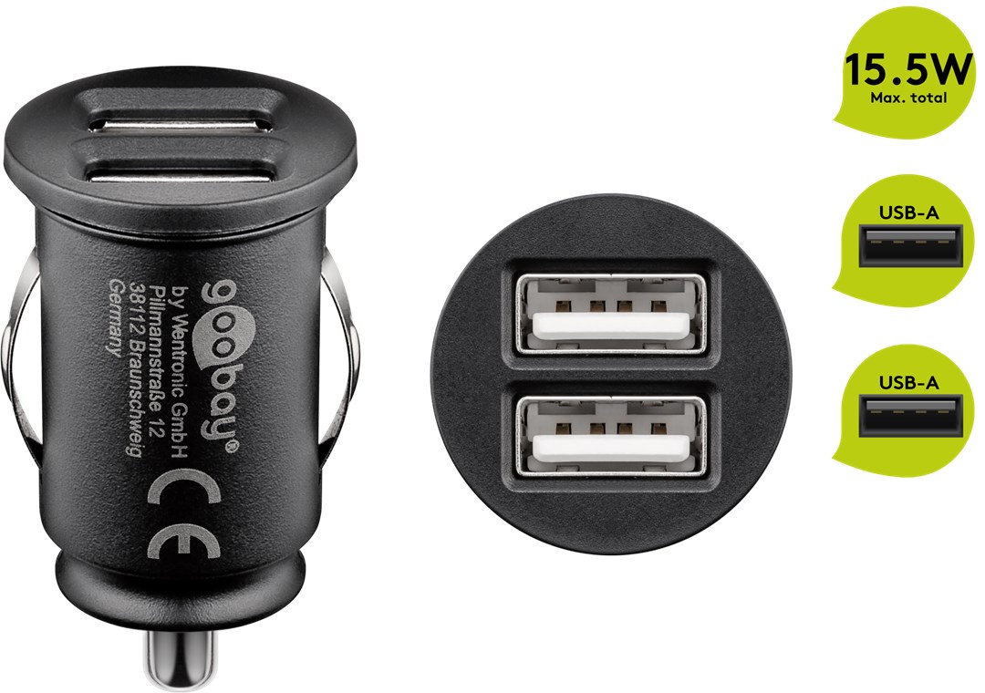 Dual USB Auto-Ladegerät (2x USB) - 15,5 W bei max. 3,1 A (12/24 V), 2x USB Dual USB Auto-Ladegerät (2x USB) - 15,5 W bei max. 3,1 A (12/24 V), 2x USB