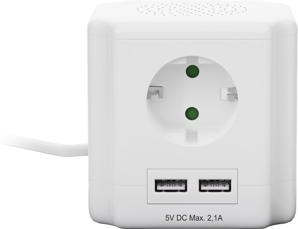 Steckdosenwürfel 4-fach mit Schalter und USB - bis zu 2 USB-Geräte und 4 Elektrogeräte anschließbar Steckdosenwürfel 4-fach mit Schalter und USB - bis zu 2 USB-Geräte und 4 Elektrogeräte anschließbar