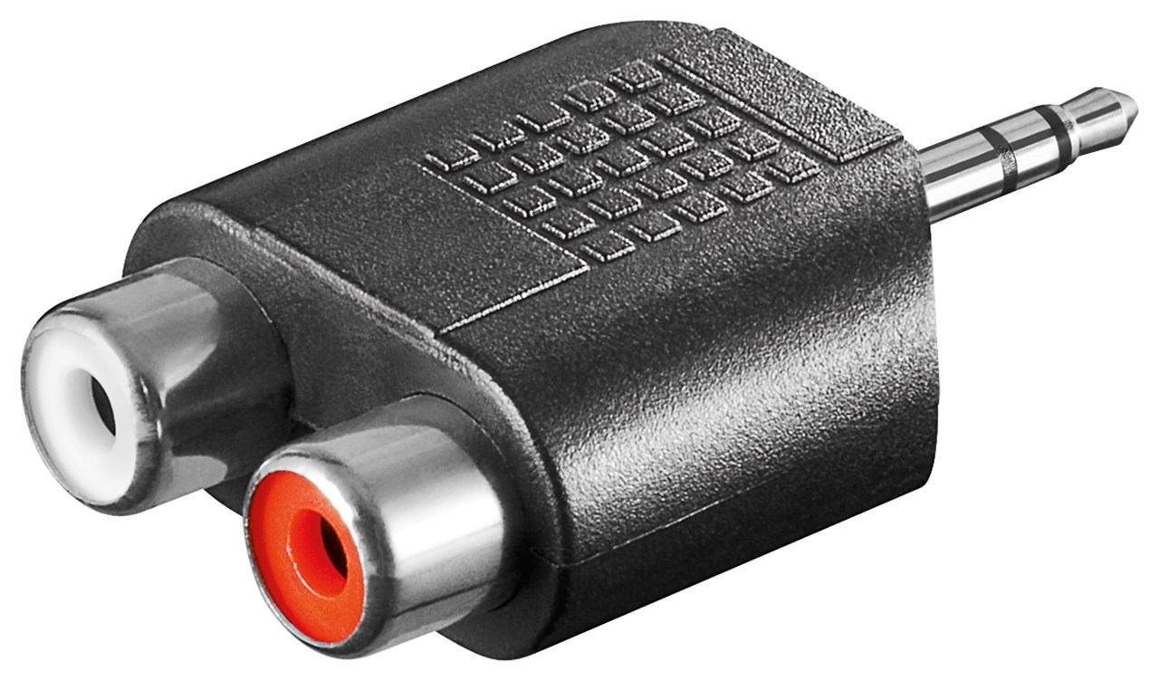 Cinch Adapter, AUX Klinke 3,5 mm Stecker zu 2x stereo Buchse - Anschluss, Typ Klinke 3,5 mm Stecker (3-Pin, stereo) - 1x 3,5-mm-Klinkenstecker (3-polig, stereo) > 2x Cinchbuchse (Audio links/rechts)