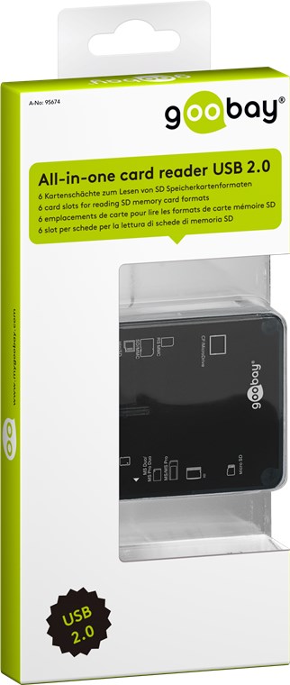 All-in-one Kartenlesegerät USB 2.0 - Farbversion Schwarz - 6 Kartenschächte zum Lesen von SD Speicherkartenformaten All-in-one Kartenlesegerät USB 2.0 - Farbversion Schwarz - 6 Kartenschächte zum Lesen von SD Speicherkartenformaten