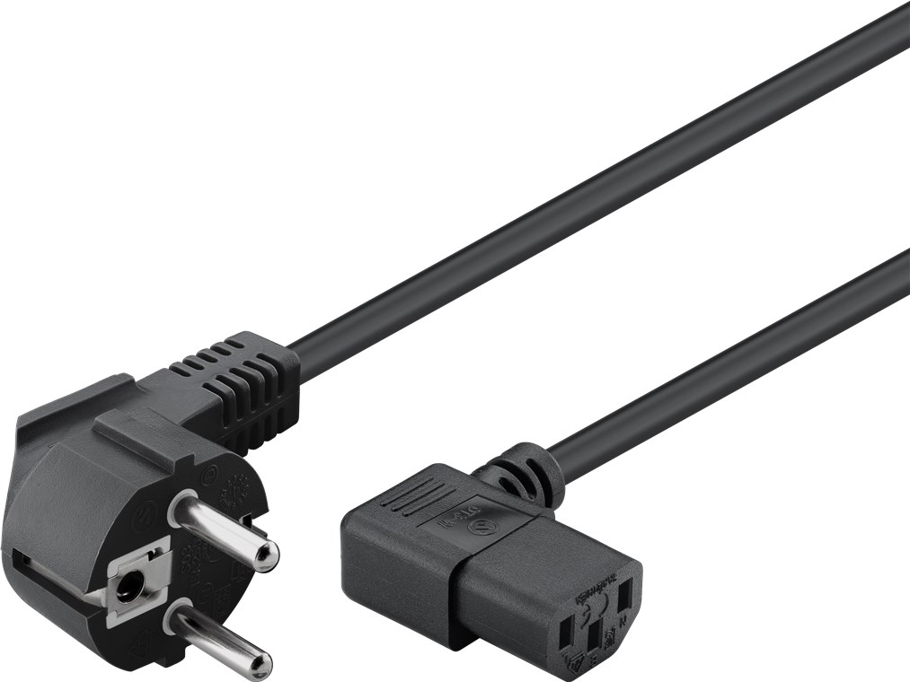 Beidseitig abgewinkeltes Kaltgeräte-Anschlusskabel, 3 m, Schwarz - Kabellänge 3 m - Schutzkontaktstecker (Typ F, CEE 7/7) > Gerätebuchse C13 (Kaltgeräteanschluss) Beidseitig abgewinkeltes Kaltgeräte-Anschlusskabel, 3 m, Schwarz - Kabellänge 3 m - Schutzkontaktstecker (Typ F, CEE 7/7) > Gerätebuchse C13 (Kaltgeräteanschluss)