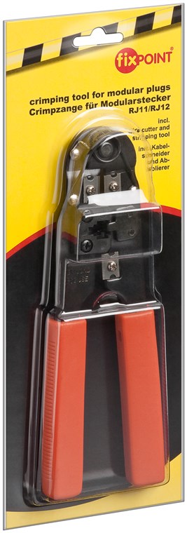 Crimpzange für Modularstecker inkl. Kabelschneider und Abisolierer, rot, schwarz - für 6P4C und geschirmte 6P4C-Modularstecker (RJ11) und für 6P6C und geschirmte 6P6C-Modularstecker (RJ12) Crimpzange für Modularstecker inkl. Kabelschneider und Abisolierer, rot, schwarz - für 6P4C und geschirmte 6P4C-Modularstecker (RJ11) und für 6P6C und geschirmte 6P6C-Modularstecker (RJ12)