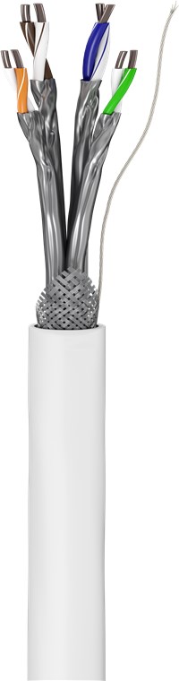 CAT 6 Netzwerkkabel, S/FTP (PiMF), weiß CAT 6 Netzwerkkabel, S/FTP (PiMF), weiß - Kabellänge 100 m - Kupferkaschierter Aluminiumleiter (CCA), AWG 23/1 (solid)