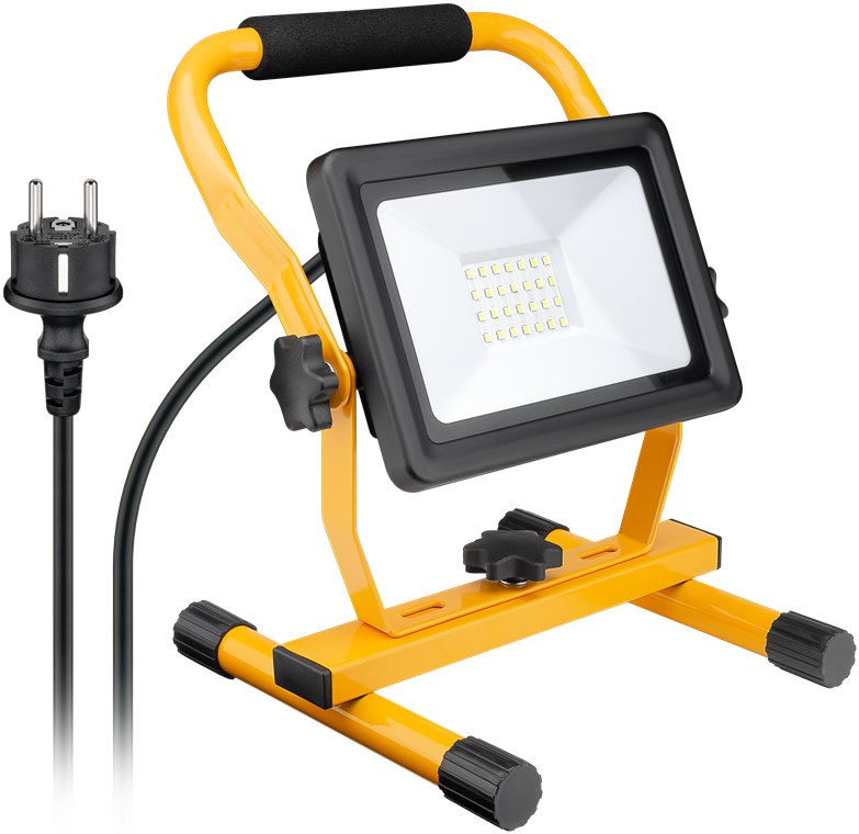 LED-Baustrahler mit Standfuß, 30 W - mit 2.550 lm und kaltweißem Licht (6500 K), für den Innen- und Außeneinsatz geeignet (IP65)