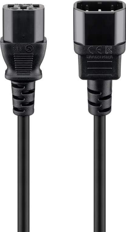 Kaltgeräte Verlängerung, 0,5 m, schwarz - Kabellänge 0.5 m - Gerätestecker C14 (Kaltgeräteanschluss) > Gerätebuchse C13 (Kaltgeräteanschluss)