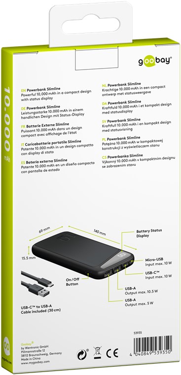 Powerbank Slimline 10.000 mAh - Leistungsstarke 10.000 mAh mit Status-Display Powerbank Slimline 10.000 mAh - Leistungsstarke 10.000 mAh mit Status-Display