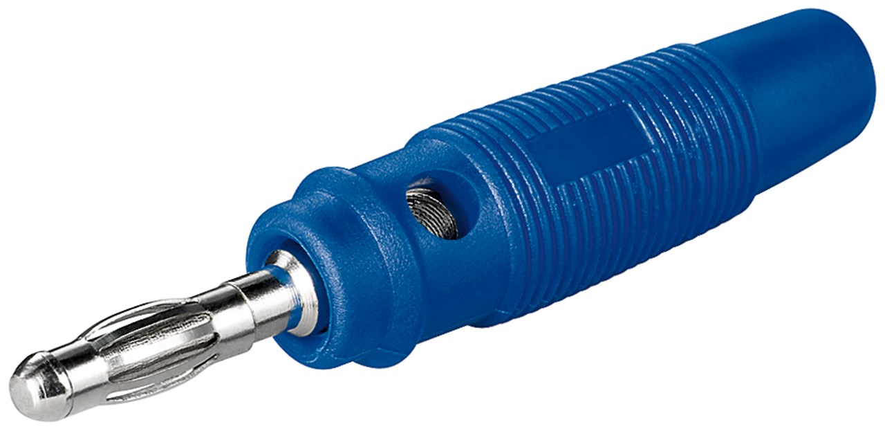 Bananen-Stecker Bananen-Stecker - Farbversion Blau - mit Querloch 4 mm, trittfest, Blau
