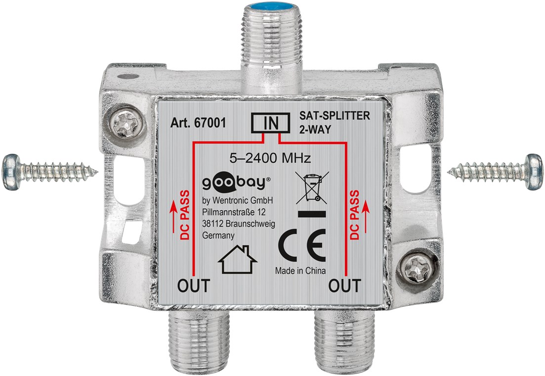 SAT-Verteiler, 2-fach - Ausgang, Anzahl 2 x out - für Satellitenanlagen 5 MHz - 2400 MHz