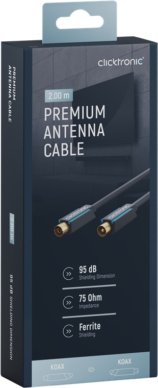 Koaxialkabel - Kabellänge 2 m - Premium-Kabel|Koaxial-Stecker Koaxial-Kupplung|2,0 m|> 95 dB