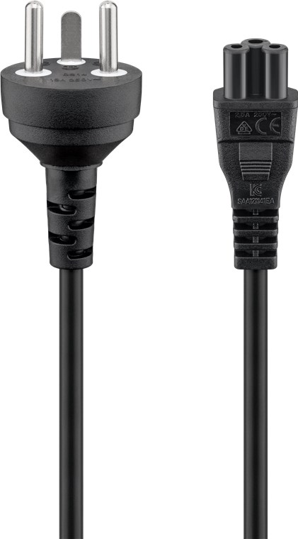 Netzanschlusskabel Dänemark, 2 m, Schwarz Netzanschlusskabel Dänemark, 2 m, Schwarz - Dänemark-Stecker (Typ K, DS 60884-2-D1) > Gerätebuchse C5