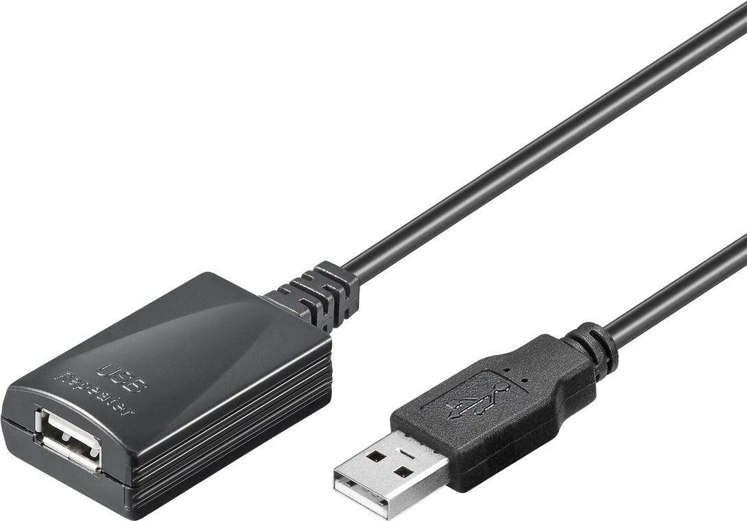 Aktives USB 2.0 Verlängerungskabel, Schwarz - Kabellänge 5 m - USB 2.0-Stecker (Typ A) > USB 2.0-Buchse (Typ A)