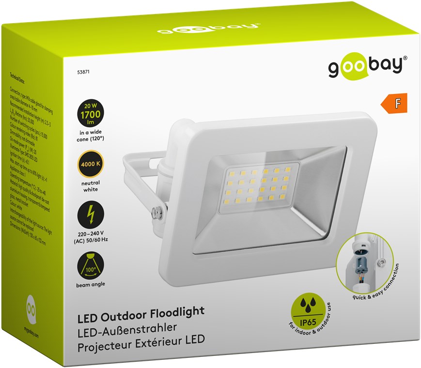 LED-Außenstrahler, 20 W - mit 1700 lm, neutralweißem Licht (4000 K) und M16-Kabelverschraubung, für den Außeneinsatz geeignet (IP65) LED-Außenstrahler, 20 W - mit 1700 lm, neutralweißem Licht (4000 K) und M16-Kabelverschraubung, für den Außeneinsatz geeignet (IP65)